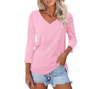 Camiseta de manga larga para mujer, cuello de pico, color negro, de algodón, de manga corta, camiseta larga, camiseta gráfica, larga, túnica, para adolescentes, niñas, holgada, básica, Rosa., XXL