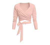 Camiseta de manga larga para mujer, cuello en V, cuello de pico, manga larga, sexy, ajustada, con cintura elástica, Rosa., M