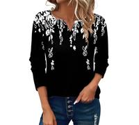 Camiseta de manga larga para mujer, cuello redondo, camiseta de manga larga, estampada, blusa, cuello en V, blusa, primavera, otoño, cómoda, tops juventud, Negro , XXX-Large