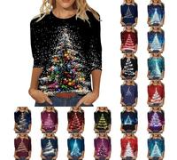 Camiseta de manga larga para mujer, cuello redondo, camiseta de Navidad para mujer, talla grande, 2025, nueva camiseta de abetos de Navidad, camiseta intermitente, camiseta de fantasía, camiseta de