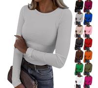 Camiseta de manga larga para mujer, cuello redondo, camiseta para mujer, talla grande, camiseta informal, camiseta lisa, top corto, top mediados de temporada, ropa para casa, Loungewear entallado