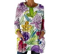 Camiseta de manga larga para mujer, cuello redondo, estampado floral, elegante, elegante, informal, suave, transpirable, tendencia primavera, blanco, L