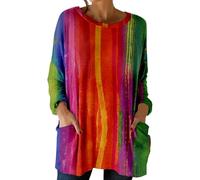 Camiseta de manga larga para mujer, cuello redondo, estampado floral, elegante, elegante, informal, suave, transpirable, tendencia primavera, naranja, M