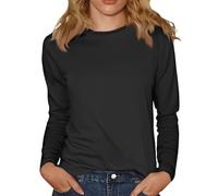 Camiseta de manga larga para mujer de algodón con cuello redondo - Camiseta anti UV para mujer al aire libre, camiseta de color liso, top de verano simple, camiseta elástica, camisa de lino, blusa
