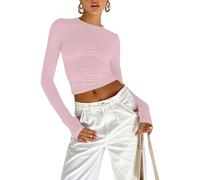 Camiseta de manga larga para mujer elegante Y2k Fashion Crop Top Sexy Manga Larga Camiseta Blusa Ropa Estética (Rosa claro, L), rosa claro, L