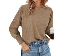 Camiseta de manga larga para mujer, holgada, redonda, pelucas de carnaval, caqui, XL