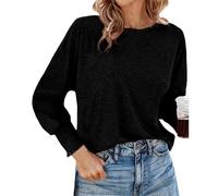 Camiseta de manga larga para mujer, holgada, redonda, pelucas de carnaval, Negro , S