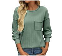 Camiseta de manga larga para mujer, informal, cuello redondo, suelto, camiseta de punto sexy, top sexy para fiesta, verde, XXL