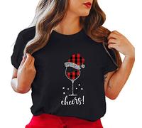 Camiseta de manga larga para mujer, manga corta, cuello redondo, con texto "Frohe Weihnachten" para mujer, Negro , M