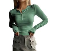 Camiseta de manga larga para mujer, manga larga, cuello en V, básica, botones informales, jersey de manga larga, camiseta de manga larga, adolescente, ropa de calle, jersey de invierno ajustado,