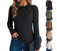 Camiseta de manga larga para mujer Oversize, camiseta para mujer, deporte grande, camiseta plisada, cuello redondo, alto color liso, top slim fit ropa color sólido Loungewear Leger camiseta corta