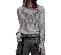 Camiseta de manga larga para mujer y2k Gothic Punk E-Girls Goth Vintage de los años 90, gris, L