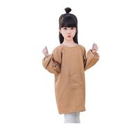 Camiseta de manga larga para niña, camisa de niño, blusa, bata de arte para niños, color liso, con delantal de bolsillo para niños, estampada, delantal de artista, bata de manga larga, caqui, 8