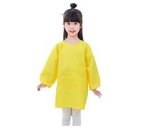 Camiseta de manga larga para niña, camisa de niño, blusa, bata de arte para niños, color liso, con delantal de bolsillo para niños, estampada, delantal de artista, bata de manga larga, amarillo, 1-4