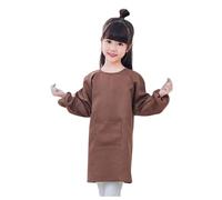 Camiseta de manga larga para niña, camisa de niño, blusa, bata de arte para niños, color liso, con delantal de bolsillo para niños, estampada, delantal de artista, bata de manga larga, café, 4-8 años