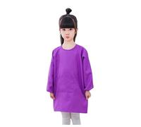 Camiseta de manga larga para niña, camisa de niño, blusa, bata de arte para niños, color liso, con delantal de bolsillo para niños, estampada, delantal de artista, bata de manga larga, morado, 8