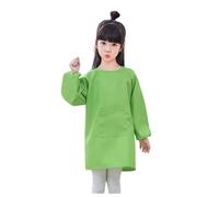 Camiseta de manga larga para niña, camisa de niño, blusa, bata de arte para niños, color liso, con delantal de bolsillo para niños, estampada, delantal de artista, bata de manga larga, verde, 8