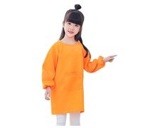 Camiseta de manga larga para niña, camisa de niño, blusa, bata de arte para niños, color liso, con delantal de bolsillo para niños, estampada, delantal de artista, bata de manga larga, naranja, 1-4