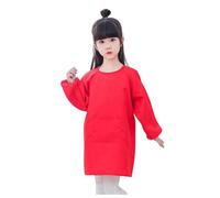 Camiseta de manga larga para niña, camisa de niño, blusa, bata de arte para niños, color liso, con delantal de bolsillo para niños, estampada, delantal de artista, bata de manga larga, rojo, 4-8 años