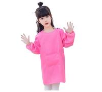 Camiseta de manga larga para niña, camisa infantil, bata de arte para niños, con delantal de bolsillo para niños, estampada, delantal de artista, bata de manga larga, Rosa., 8-12Years