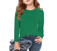 Camiseta de manga larga para niña con cuello redondo básico, camiseta 5 14 años con purpurina para niña, verde, 13-14 años