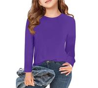 Camiseta de manga larga para niña con cuello redondo básico, camiseta 5 14 años con purpurina para niña, morado, 9-10 años