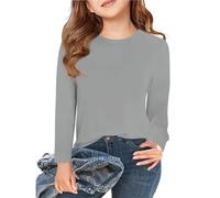 Camiseta de manga larga para niña con cuello redondo básico, camiseta 5 14 años con purpurina para niña, gris, 11-12 años