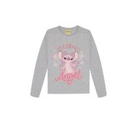Camiseta de manga larga para niña con diseño de Stitch & Angel de Disney, 100% algodón, cuello redondo, gris, tallas 122-152, gris, 122-128
