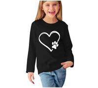 Camiseta de manga larga para niñas, cuello redondo, color liso, estampado de amor, mangas holgadas, sin botones, suave, para primavera, otoño, 1-negro, 11-12 años