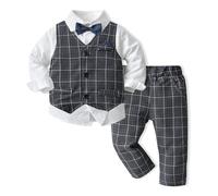 Camiseta de manga larga para niño pequeño con estampado a rayas, chaleco, abrigo, pantalones, niños, trajes de caballero (negro, 4-5 años)