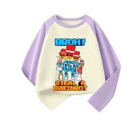 Camiseta de Manga Larga para niños Unisex con Cuello Redondo, Camiseta de Manga Larga para niños con Estampado 67MEME y Bloques de Color,Púrpura,160cm