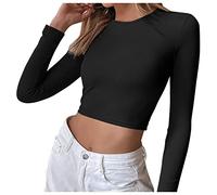 Camiseta de manga larga sexy sin espalda casual para mujer Camiseta negra, Negro , XL