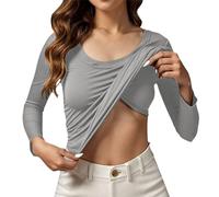 Camiseta de manga larga sin costuras con sujetador integrado para yoga, fitness y comodidad en la vida cotidiana, gris, XXL