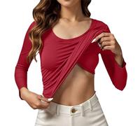 Camiseta de manga larga sin costuras con sujetador integrado para yoga, fitness y comodidad en la vida cotidiana, rojo, XXL