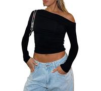 Camiseta de Manga Larga T-Shirt Mujeres Sexy Slim Fit Y2K Crop Tops Camisa Básica de Manga Larga Color Sólido Top Moda Streetwear para Mujer