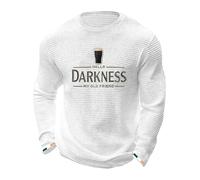 Camiseta de Manga Larga Tipo gofre for Hombre con gráfico Hello Darkness My Old Friend, Camiseta novedosa del día San Patricio, for Celebraciones navideñas(White,XL)
