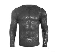 Camiseta de manga larga transparente de malla para hombre, holgada, casual, capa base de alta calle, para uso diario en el club, cuatro estaciones, negro (M negro)