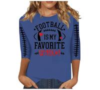 Camiseta de manga tres cuartos para mujer, cuello redondo, estampado de letras de rugby, informal, 3 túnicas para mujer, azul, L