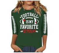 Camiseta de manga tres cuartos para mujer, cuello redondo, estampado de letras de rugby, informal, 3 túnicas para mujer, Verde oscuro., L