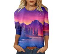 Camiseta de manga tres cuartos para mujer, informal, diaria, cuello redondo, estampado completo, camiseta holgada de manga larga para mujer, naranja, XXL