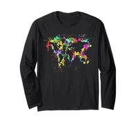 Camiseta de mapa del mundo de graffiti Escuela Geografía Atlas Global Tee Manga Larga