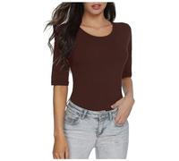 Camiseta de Media Manga para Mujer Color sólido Ajustada básica, algodón, Suave y Transpirable, Ideal Actividades al Aire Libre, Tendencia Actual a la Moda/g