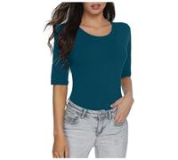 Camiseta de Media Manga para Mujer Color sólido Ajustada básica, algodón, Suave y Transpirable, Ideal Actividades al Aire Libre, Tendencia Actual a la Moda/g