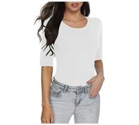 Camiseta de Media Manga para Mujer Color sólido Ajustada básica, algodón, Suave y Transpirable, Ideal Actividades al Aire Libre, Tendencia Actual a la Moda/g