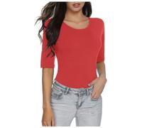 Camiseta de Media Manga para Mujer Color sólido Ajustada básica, algodón, Suave y Transpirable, Ideal Actividades al Aire Libre, Tendencia Actual a la Moda/g
