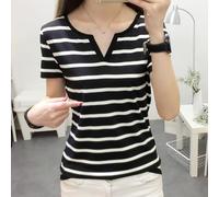 Camiseta de moda a rayas con cuello en V para mujer, ajuste holgado, manga corta, casual, para uso diario, hogar, vacaciones, club, todas las estaciones, blusa de poliéster en varios tamaños (3XL