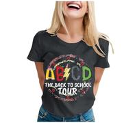 Camiseta de moda con cuello redondo y estampado "Back to School" para mujer, gris, XL