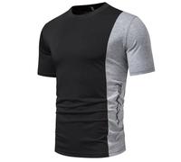 Camiseta de moda para hombre con diseño de patchwork bordado para trajes casuales de verano con cuello redondo y manga corta, gris, M