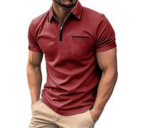 Camiseta de moda para hombre de gran tamaño con cuello, cremallera y patrón de rayas, camiseta de negocios para hombre, polo azul, reloj con compartimento secreto, rojo, L