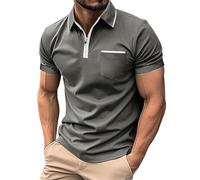 Camiseta de moda para hombre de gran tamaño con cuello, cremallera y patrón de rayas, camiseta de negocios para hombre, polo azul, reloj con compartimento secreto, gris oscuro, XXL